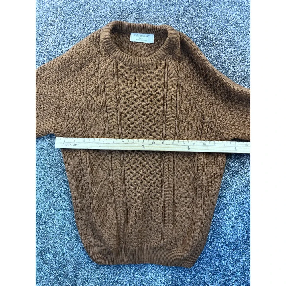 Primark Sweater Womens S Cable Knit Crew Neck Raglan Sleeve Ribbed Brown‎